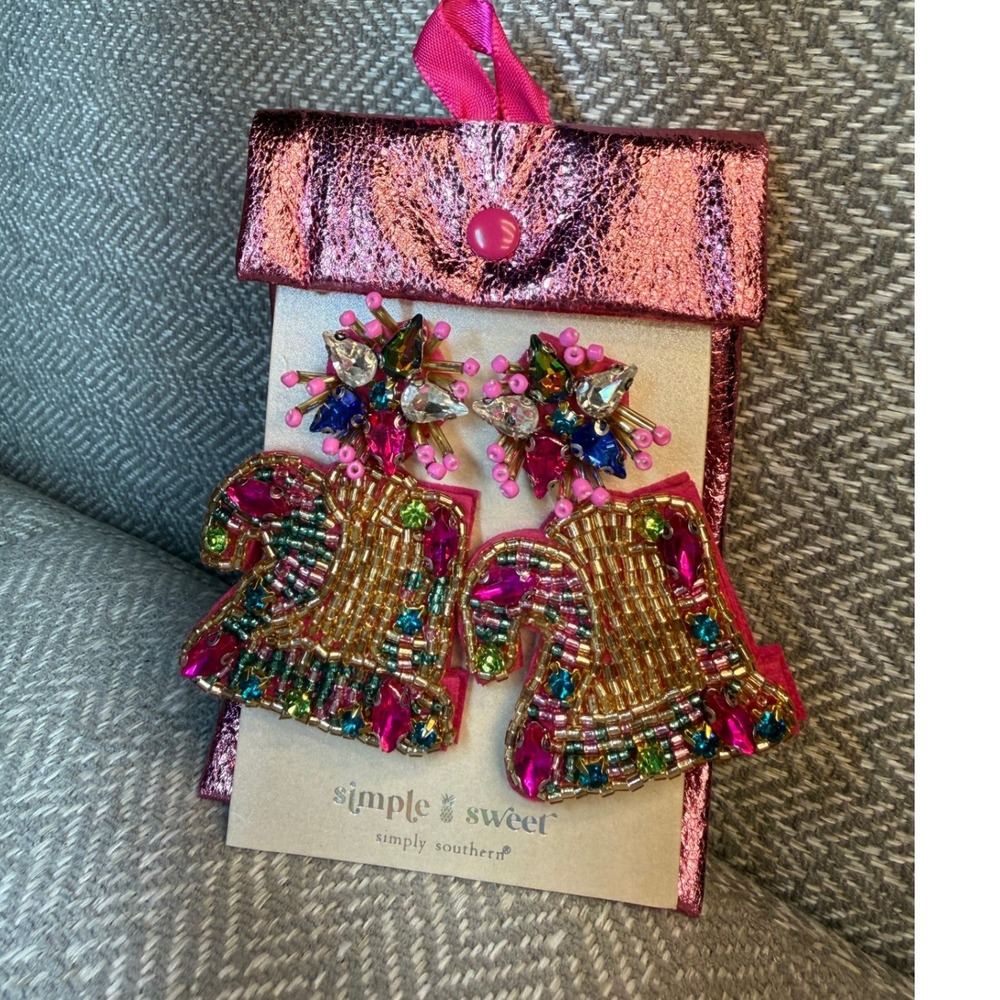 Simply Southern 21st Birthday Beaded Statement Earrings Pink Gold